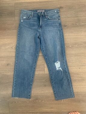 Joe’s Mid Rise Straight Leg Distressed Raw Hem Denim Blue Jeans Women’s Size 28
